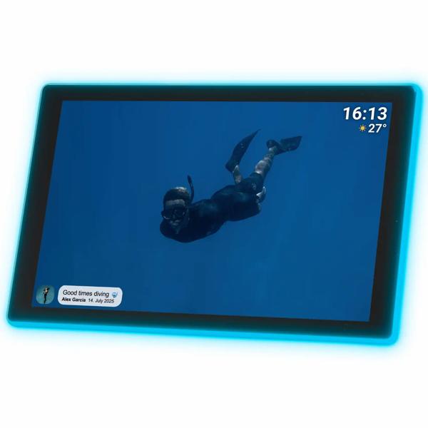 Cadre photo numérique Wi‑Fi 10,1 pouces avec app Frameo – écran tactile IPS, 16GB – Ambilight 190 LED – vidéo Full HD – Cadeau idéal