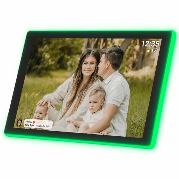 Cadre photo numérique Wi‑Fi 10,1 pouces avec app Frameo – écran tactile IPS, 16GB – Ambilight 190 LED – vidéo Full HD – Cadeau idéal