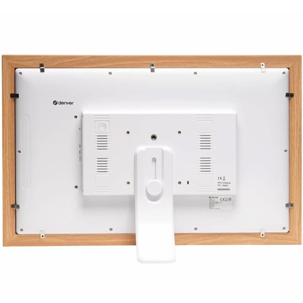 Élégant cadre photo numérique 21,5“ avec Wi‑Fi, écran tactile IPS Full HD, app Frameo, mémoire 32 Go et cadre en bois MDF, compatible VESA