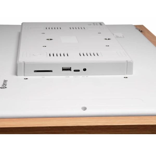 Élégant cadre photo numérique 21,5“ avec Wi‑Fi, écran tactile IPS Full HD, app Frameo, mémoire 32 Go et cadre en bois MDF, compatible VESA