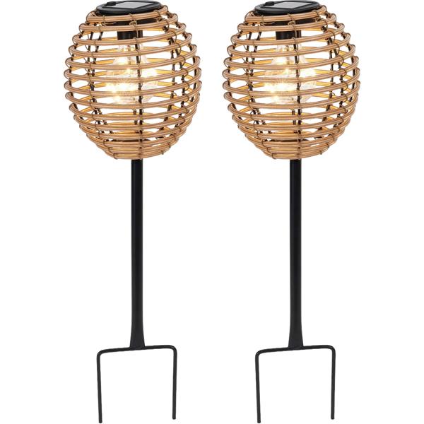 2er-Set Elegante Solar-Steckleuchte für Garten & Terrasse: Robuste LED Solarlampe mit Metallstab, Rattan-Optik für stimmungsvolle Wege