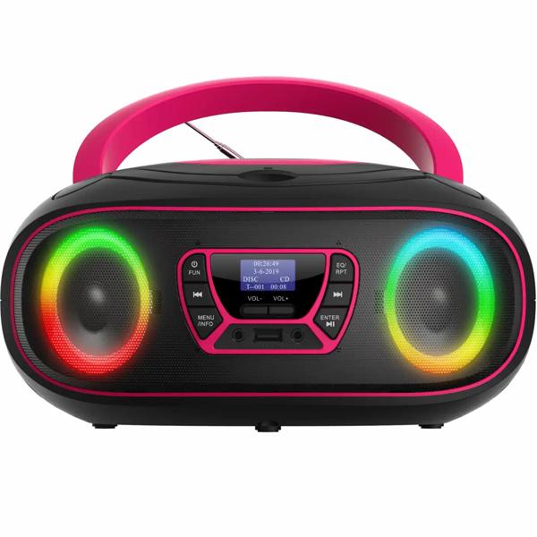 Boombox avec radio DAB+/FM, fonction Bluetooth, USB, lecteur CD et entrée AUX, rose – votre compagnon idéal pour profiter de votre musique
