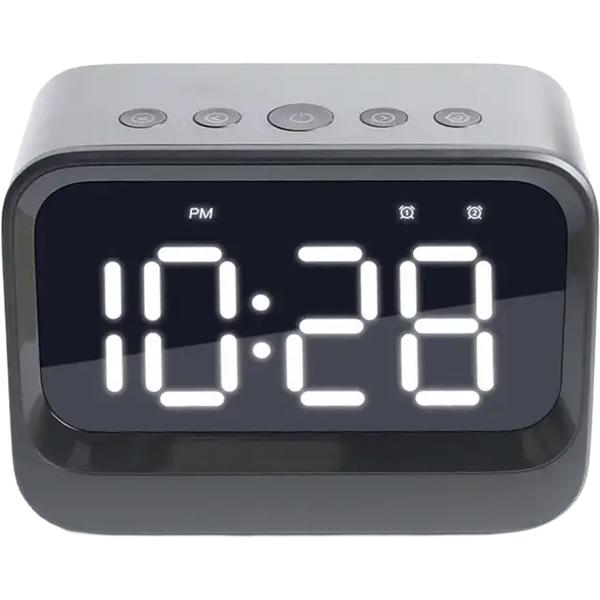 Digital alarm clock with Bluetooth 5.3 speaker, dual alarm and dimmable LCD display, modern bedside alarm clock in black