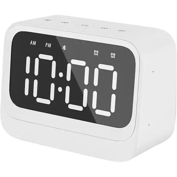 Digital alarm clock with Bluetooth 5.3 speaker, dual alarm and dimmable LCD display, modern bedside alarm clock in white
