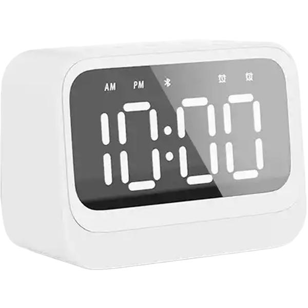 Digital alarm clock with Bluetooth 5.3 speaker, dual alarm and dimmable LCD display, modern bedside alarm clock in white