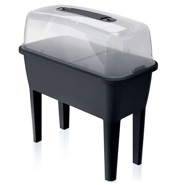 Praktisches Gewächshaus Anthrazit 52 Liter: Hochbeet mit Deckel und Belüftung, Anzuchtkasten für Outdoor - Stabil, Wetterfest & Rückenschonend