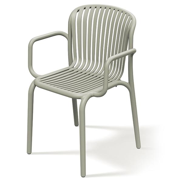 Comfortable plastic garden chair, beige – ergonomic garden chair with armrests – modern, lightweight & stackable, suitable for outdoor use