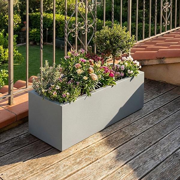 Blumentopf Rechteckig 58cm in Beton-Grau, Pflanzkasten 21L aus Kunststoff für Innen & Aussen, Frostsicher & UV-Beständig, Leichtgewicht