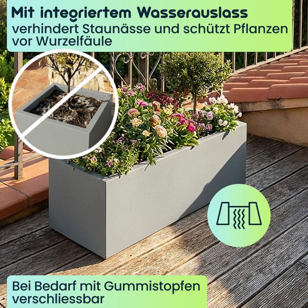 Blumentopf Rechteckig 58cm in Beton-Grau, Pflanzkasten 21L aus Kunststoff für Innen & Aussen, Frostsicher & UV-Beständig, Leichtgewicht