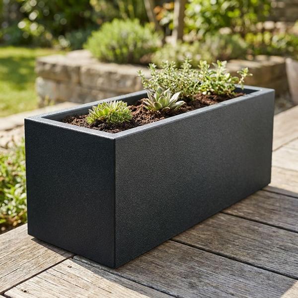 Pot de fleurs rectangulaire 58 cm anthracite, jardinière 21L en plastique pour intérieur & extérieur, résistante au gel et aux UV, légère