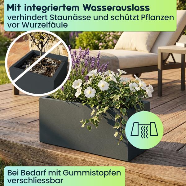 Blumentopf Rechteckig 58cm in Anthrazit, Pflanzkasten 21L aus Kunststoff für Innen & Aussen, Frostsicher & UV-Beständig, Leichtgewicht