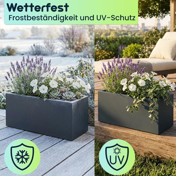 Blumentopf Rechteckig 58cm in Anthrazit, Pflanzkasten 21L aus Kunststoff für Innen & Aussen, Frostsicher & UV-Beständig, Leichtgewicht