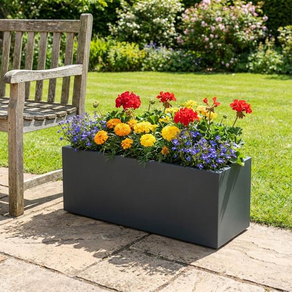 Rectangular flower pot 58 cm in anthracite, planter box 35L made of plastic for indoor & outdoor use, frost-proof & UV-resistant, lightweight