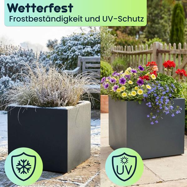 Blumentopf Quadratisch 47cm in Anthrazit, Pflanzkasten 51L aus Kunststoff für Innen & Aussen, Frostsicher & UV-Beständig, Leichtgewicht