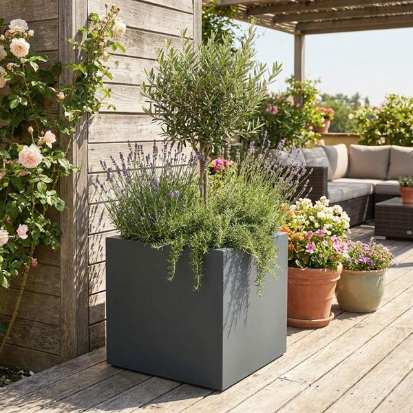 Blumentopf Quadratisch 58cm in Anthrazit, Pflanzkasten 91L aus Kunststoff für Innen & Aussen, Frostsicher & UV-Beständig, Leichtgewicht