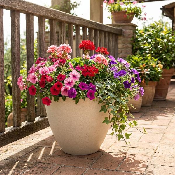 Moderner Pflanzkübel Rund Ø38cm in Sand, Blumentopf 23L aus Kunststoff für Innen & Aussen, Frostsicher & UV-Beständig, Leichtgewicht