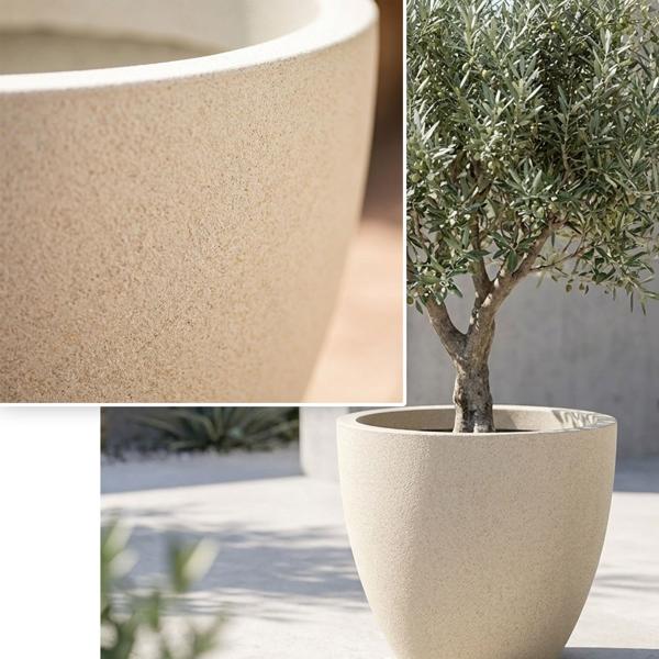 Moderner Pflanzkübel Rund Ø58cm in Sand, Blumentopf 86L aus Kunststoff für Innen & Aussen, Frostsicher & UV-Beständig, Leichtgewicht