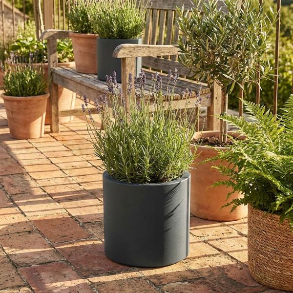 Moderner Blumentopf Rund Ø38cm in Anthrazit, Pflanzkübel 19L aus Kunststoff für Innen & Aussen, Frostsicher & UV-Beständig, Leichtgewicht