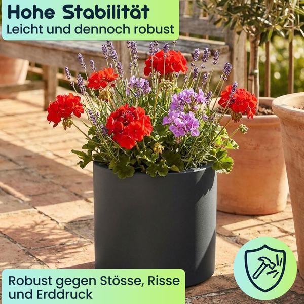 Moderner Blumentopf Rund Ø38cm in Anthrazit, Pflanzkübel 19L aus Kunststoff für Innen & Aussen, Frostsicher & UV-Beständig, Leichtgewicht