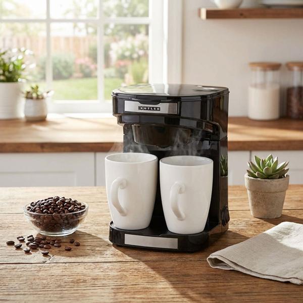 Compact filter coffee machine with auto shut‑off, incl. 2 cups – ideal for home & office, aromatic coffee enjoyment, 450 W, space‑saving
