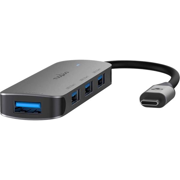 Premium USB-C Hub auf 4x USB-A 3.2 Gen 1 Adapter, schnelle 5 Gbit/s Superspeed Datenübertragung, graues & kompaktes Aluminiumgehäuse