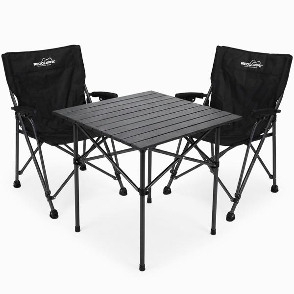 Campinggarnitur 3-teilig Set mit quadratischem Campingtisch und 2 Klappstühlen, Leicht & Faltbar für Outdoor Garten Picknick Terrasse Balkon