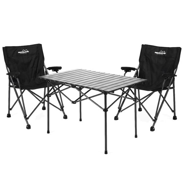 Campinggarnitur 3-teilig Set mit rechteckigem Campingtisch und 2 Klappstühlen, Leicht & Faltbar für Outdoor Garten Picknick Terrasse Balkon