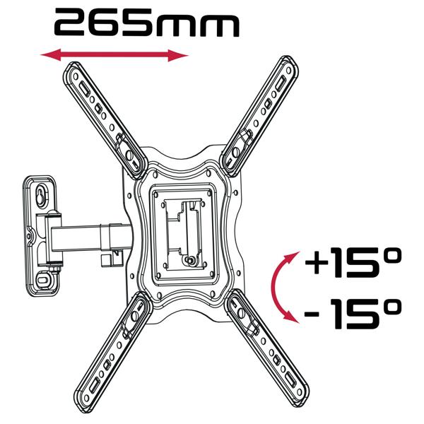 Support mural TV orientable et inclinable pour téléviseurs 23–50 pouces, jusqu’à 30 kg, VESA 400x400, distance au mur 65–265 mm, support pour moniteur