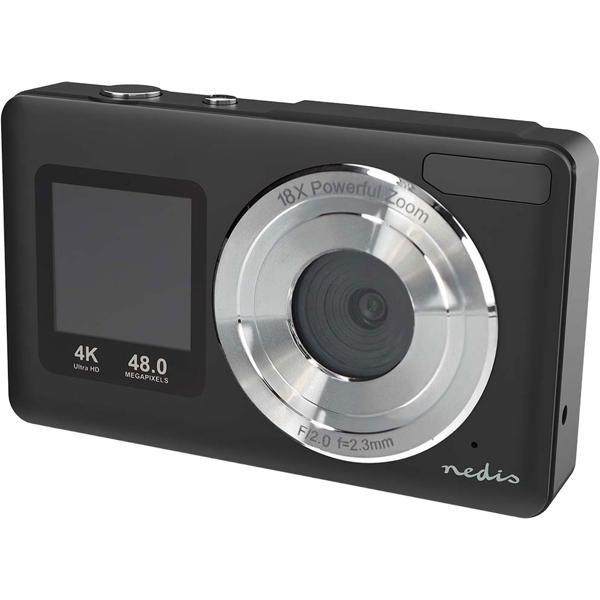 Digitale 4K Fotokamera 48MP mit Autofokus, Dual-Display für Selfies & Vlogs, 18x Digitalzoom, 5MP CMOS, Webcam-Funktion, LED-Blitz, Schwarz, 1/4 Zoll