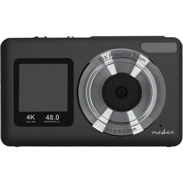 Digitale 4K Fotokamera 48MP mit Autofokus, Dual-Display für Selfies & Vlogs, 18x Digitalzoom, 5MP CMOS, Webcam-Funktion, LED-Blitz, Schwarz, 1/4 Zoll