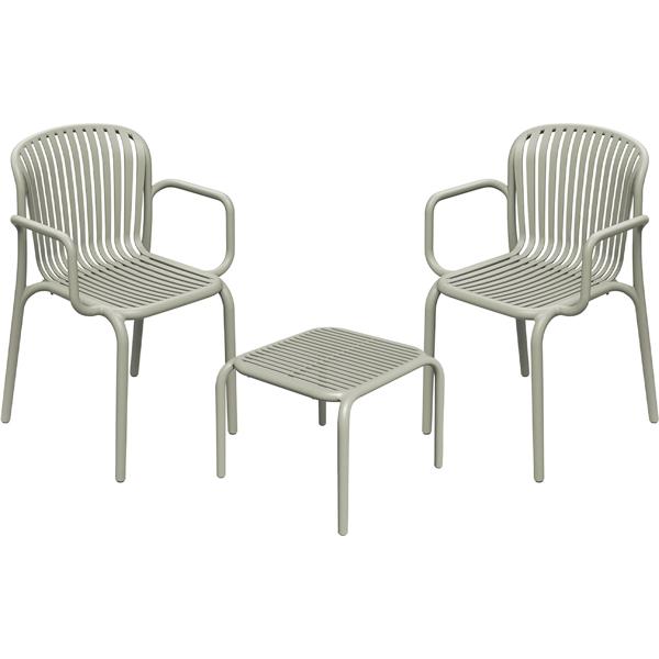 Garden furniture set, beige: 2 comfortable chairs & a sturdy side table – modern balcony set, weatherproof, lightweight & ergonomic for outdoor use