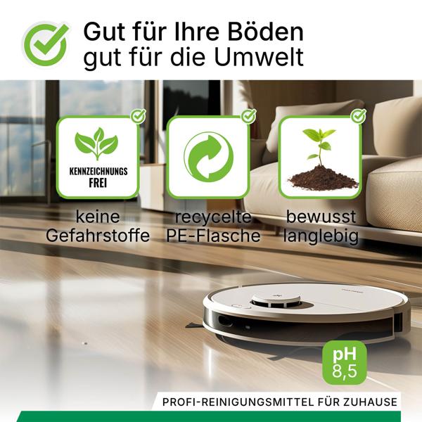 2er-Set Effektives Bodenreiniger Konzentrat für Wischroboter-Reinigungsstationen, Frühlingsduft, vegan, 1 L, biologisch abbaubar, schnell trocknend