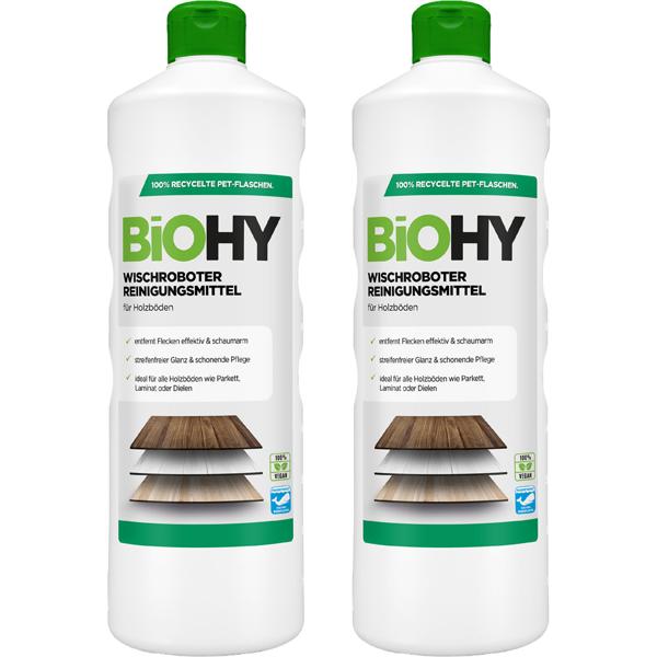 Set de 2 concentrés nettoyants pour sols en bois pour robots laveurs, parfum citron, végan, 1 L, biodégradable, séchage rapide