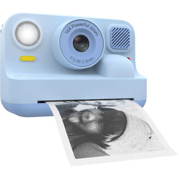 Kinder-Druckkamera mit Bluetooth, Blau: Sofortbildkamera mit Thermodruck für Smartphone-Fotos, Full-HD-Video & 48MP Selfie-Linse
