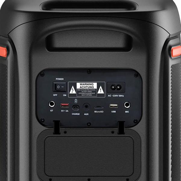 Bluetooth-Partylautsprecher 200W RMS: Musikbox mit LED-Lichtshow, TWS, Akku, Rollen, Mikrofon & Fernbedienung - IPX4 Spritzwasserschutz