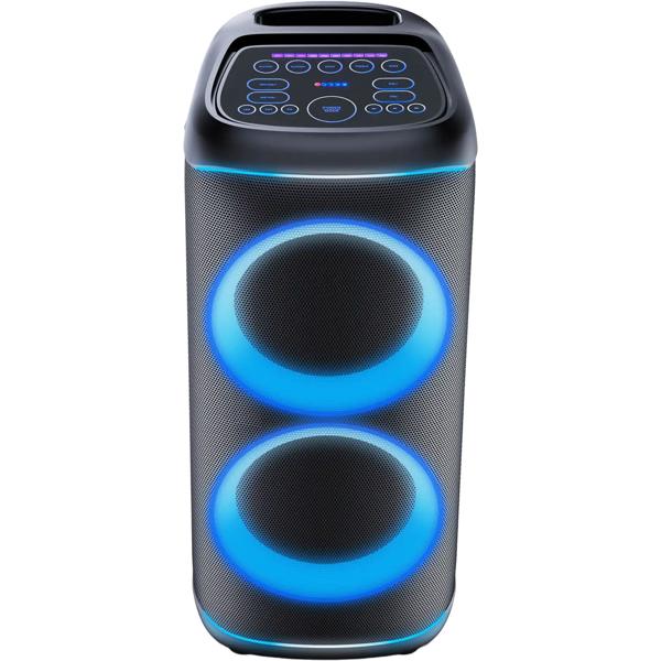 Bluetooth-Partylautsprecher 200W RMS: Musikbox mit LED-Lichtshow, TWS, Akku, Rollen, Mikrofon & Fernbedienung - IPX4 Spritzwasserschutz