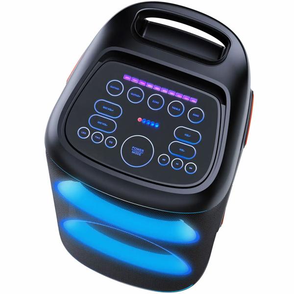 Bluetooth-Partylautsprecher 200W RMS: Musikbox mit LED-Lichtshow, TWS, Akku, Rollen, Mikrofon & Fernbedienung - IPX4 Spritzwasserschutz