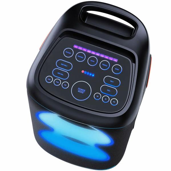 Powerful Bluetooth party speaker with 100W RMS, TWS, LED light show, microphone & remote control – IPX4 weather-resistant sound system for outdoor use