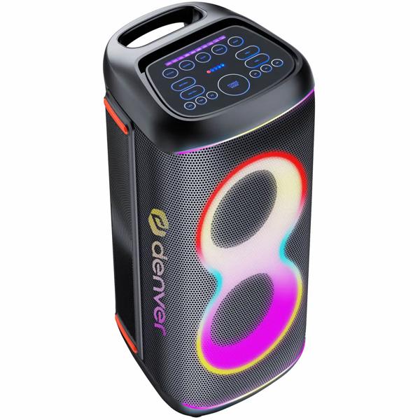 Powerful Bluetooth party speaker with 100W RMS, TWS, LED light show, microphone & remote control – IPX4 weather-resistant sound system for outdoor use