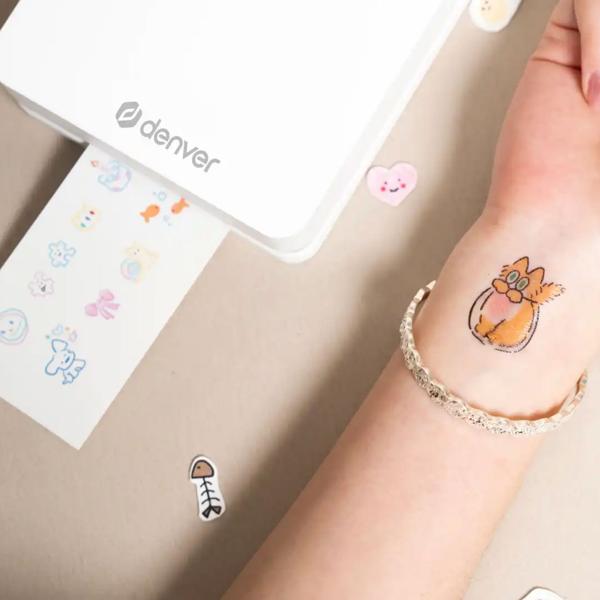 Mobile Bluetooth colour printer – portable mini photo printer for photos, stickers & tattoos, incl. battery & app, for iOS & Android, white