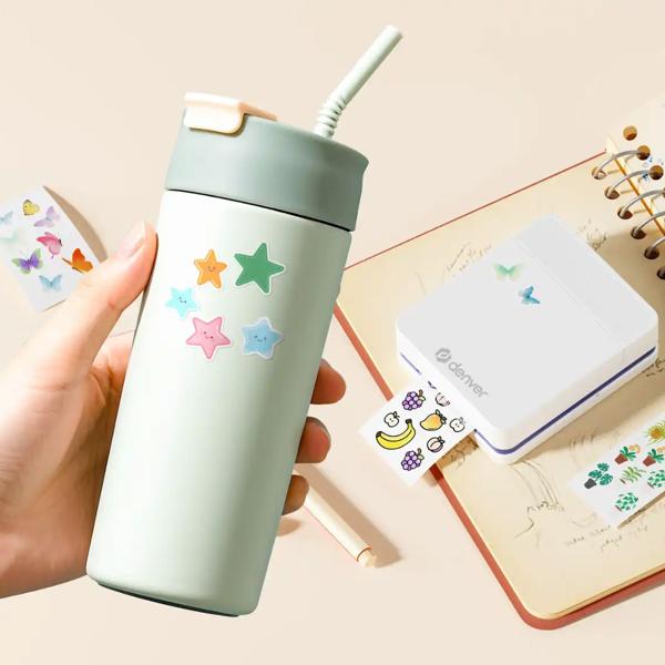 Mobile Bluetooth colour printer – portable mini photo printer for photos, stickers & tattoos, incl. battery & app, for iOS & Android, white