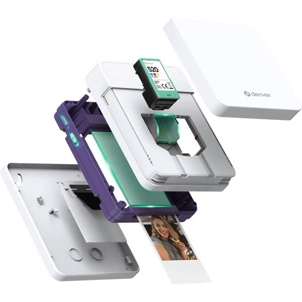 Mobile Bluetooth colour printer – portable mini photo printer for photos, stickers & tattoos, incl. battery & app, for iOS & Android, white