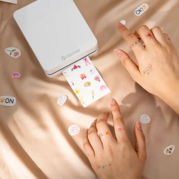 Mobile Bluetooth colour printer – portable mini photo printer for photos, stickers & tattoos, incl. battery & app, for iOS & Android, white