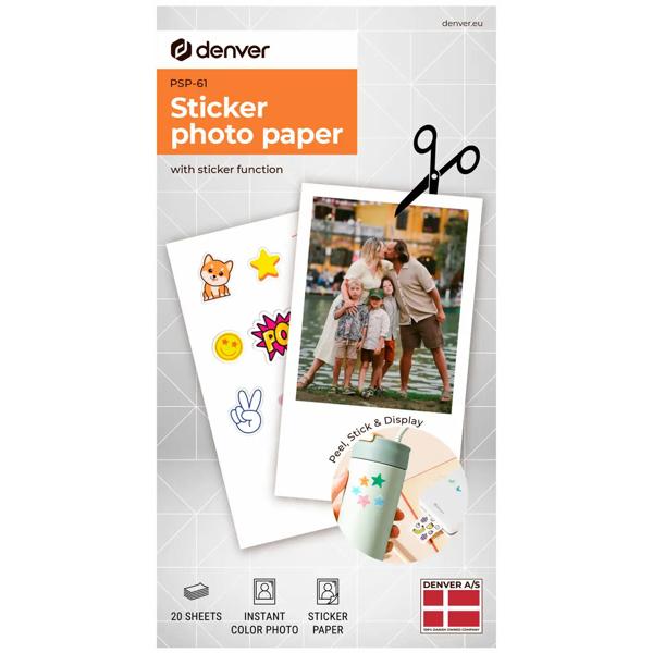 Self-adhesive photo paper for CH12512 Bluetooth colour printer – 20 premium sheets for brilliant photos and stickers