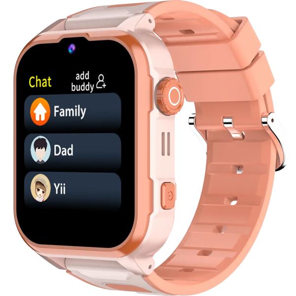 Robust pink kids smartwatch with 4G video call and precise GPS tracker – waterproof watch with SOS function & camera for maximum safety