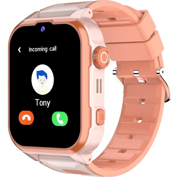 Robust pink kids smartwatch with 4G video call and precise GPS tracker – waterproof watch with SOS function & camera for maximum safety