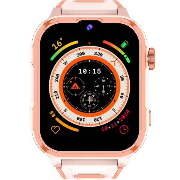 Robust pink kids smartwatch with 4G video call and precise GPS tracker – waterproof watch with SOS function & camera for maximum safety