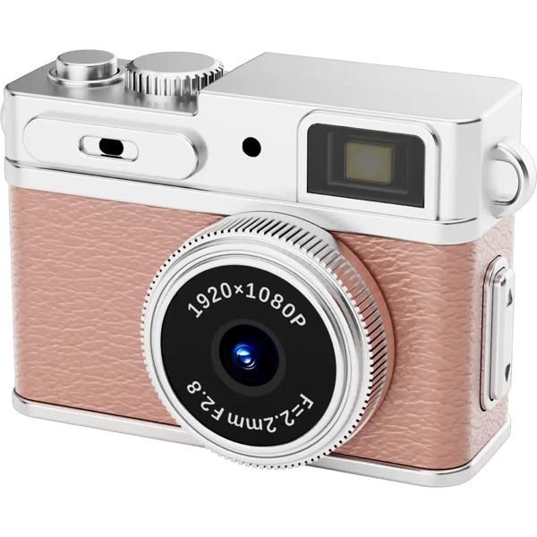 Mini Full HD digital camera keyring, 3.1 x 4.8 x 2.15 cm, pink: cute retro camera for kids & travel. 12 MP photos & 1080P videos