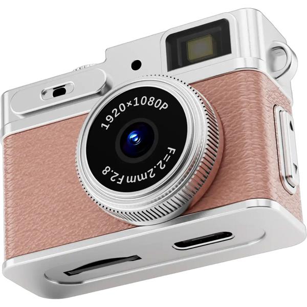 Mini Full HD digital camera keyring, 3.1 x 4.8 x 2.15 cm, pink: cute retro camera for kids & travel. 12 MP photos & 1080P videos
