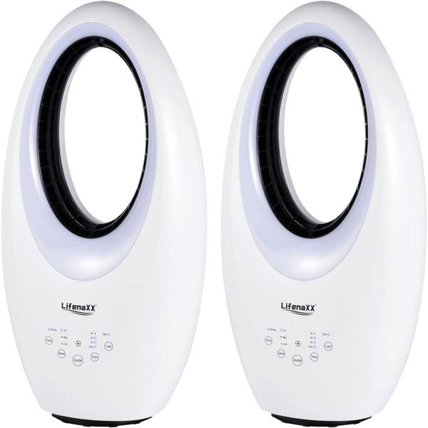 Set of 2 bladeless fans with LED: modern tower fan with remote control, oscillation & timer – perfect for hot days